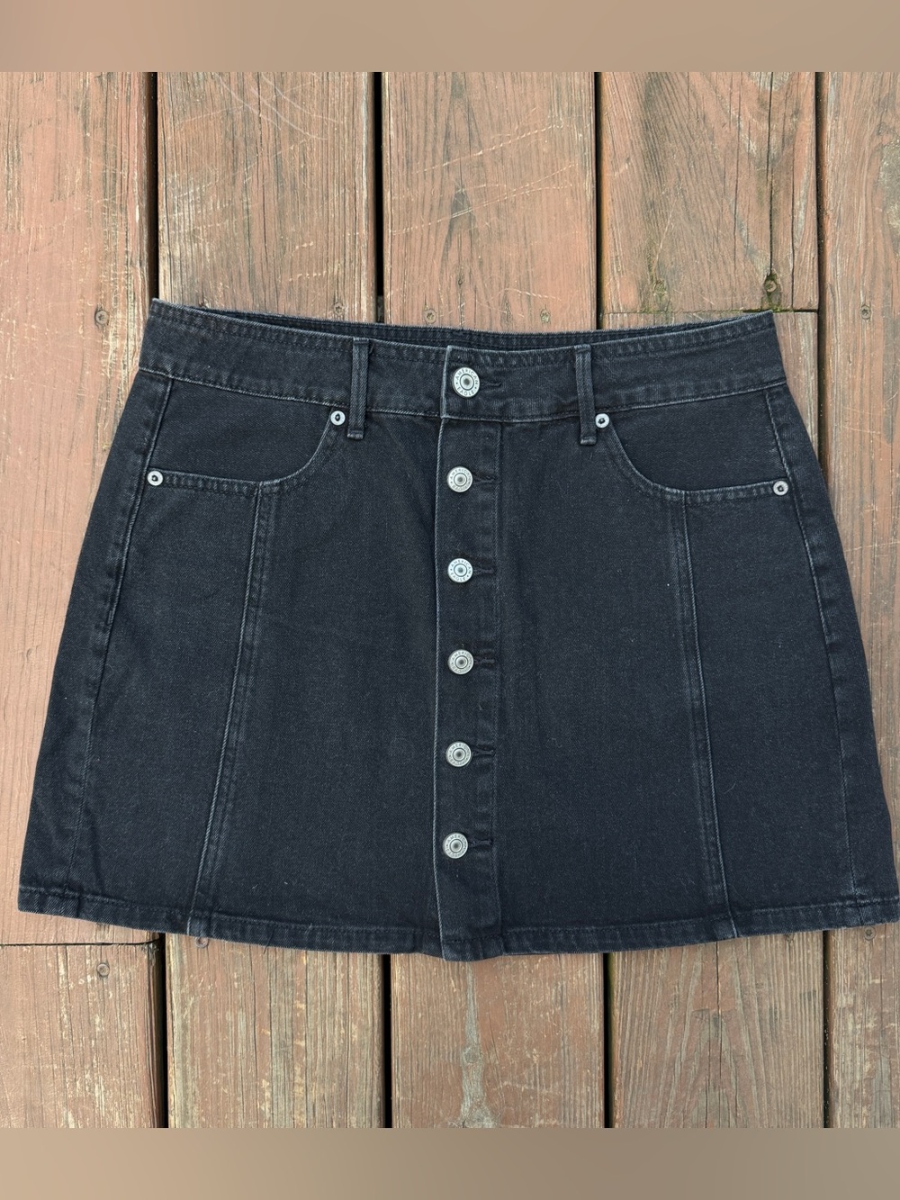 American Eagle Outfitters High Rise A Line Black Button Up Denim Skirt Size 10
